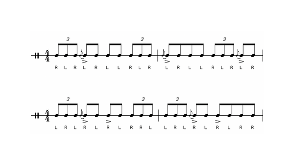 Triple Flamadiddle drum rudiment notation